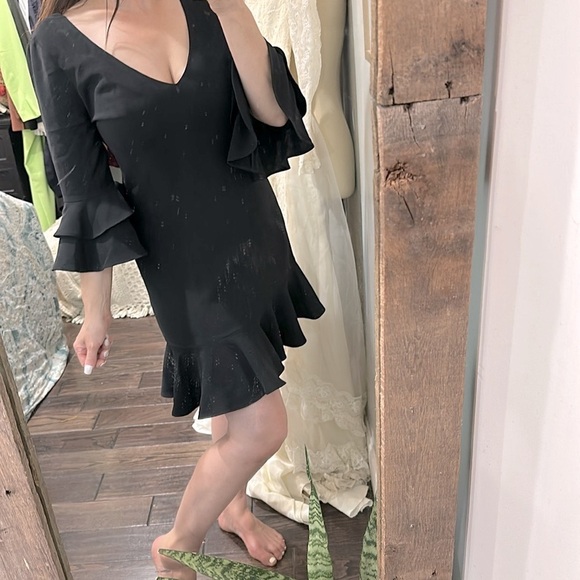 Cinq a Sept Elegant Black Dress with Flared Sleeves size 10 - Picture 3 of 10